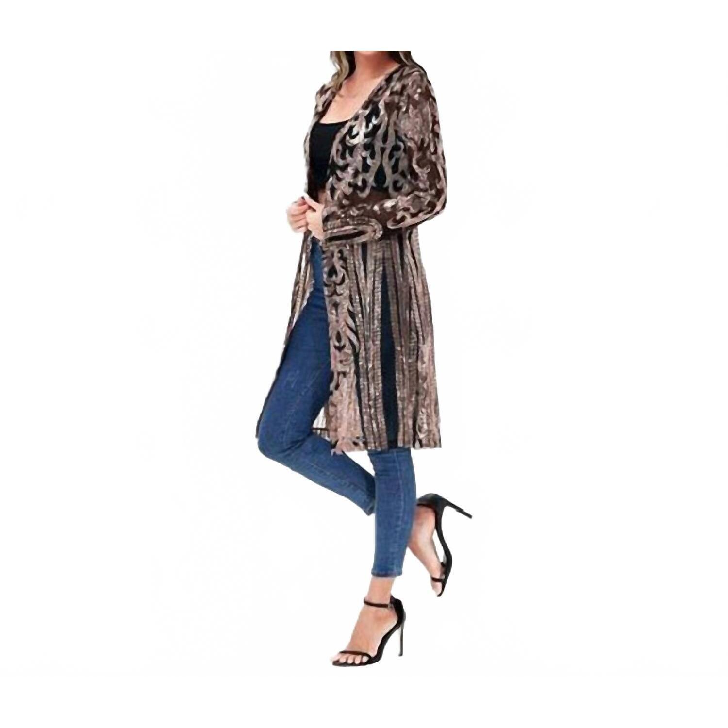 New Anna-Kaci Sequin Mesh Kimono Cardigan In Gold